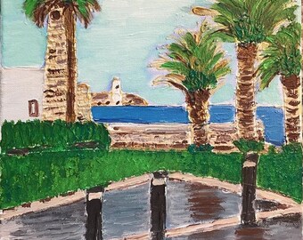 Acrylic Painting of Rethimno Town of Crete Island, Greece