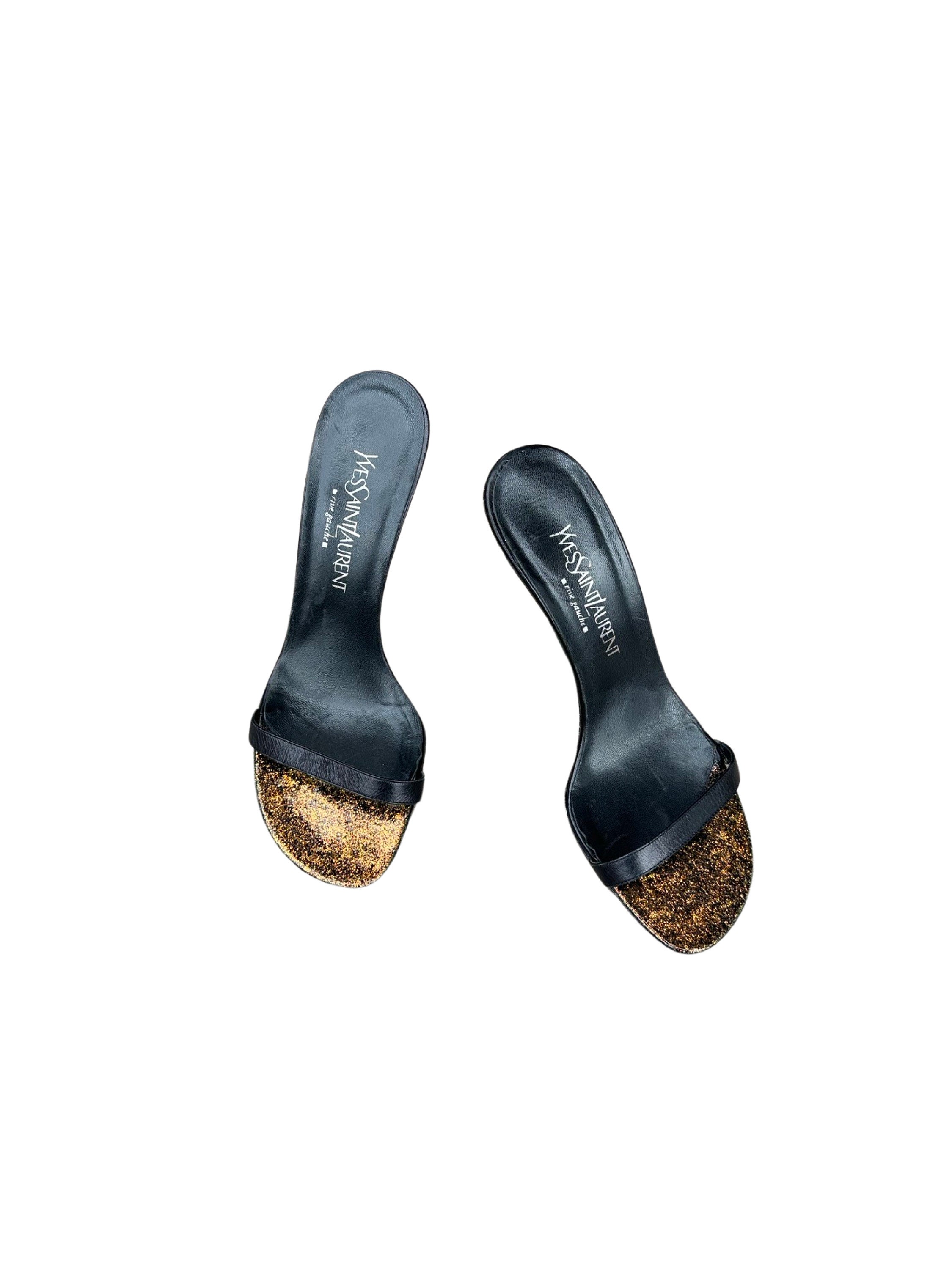 YSL Rive Gauche Glitter Sandals Designer Vintage Rare