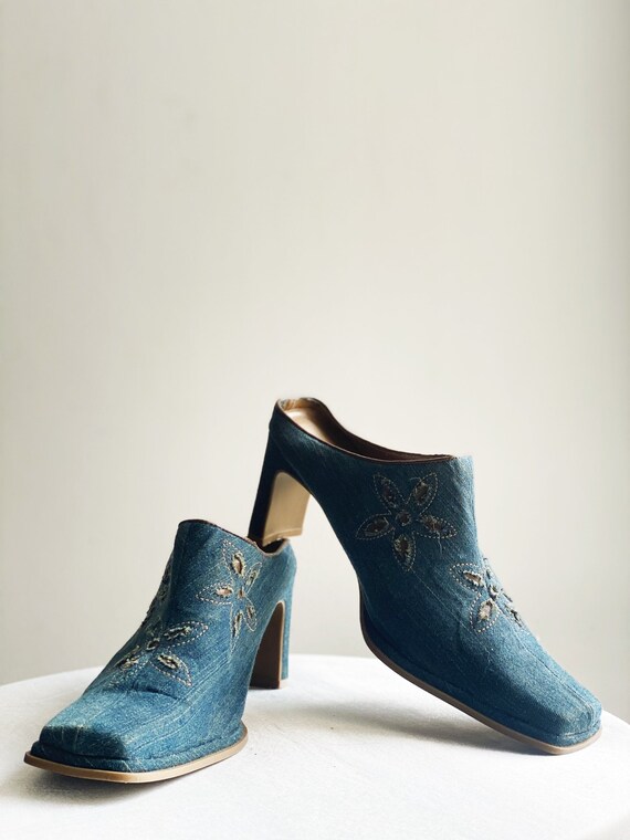 90’s Squaretoe Denim Mules Cowboy Prada