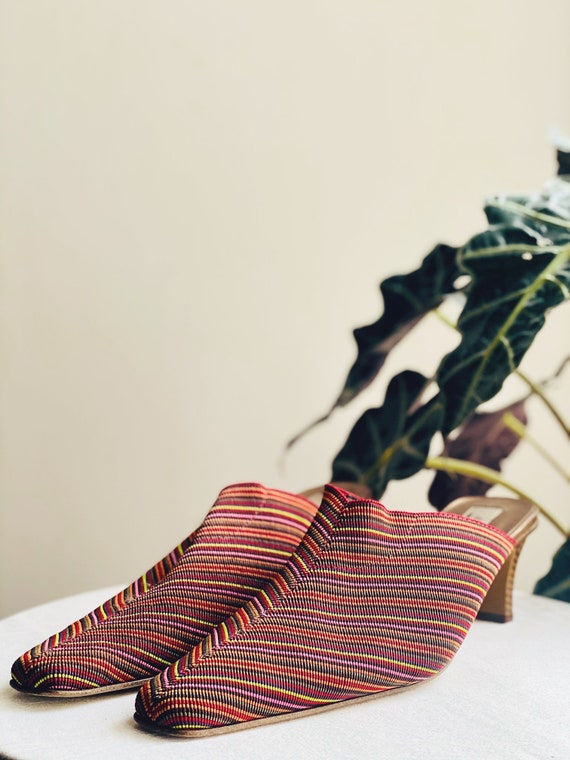 90's Striped Mules Western Y2K Kitten Heel