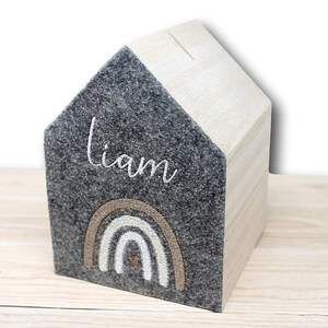 Money box house with name / money box rainbow personalized / baby gift birth / gift children's birthday image 1