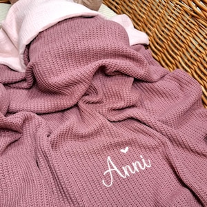 Babydecke Musselin / Strick mit Namen bestickt / Babydecke Strick / Babydecke mit Namen personalisiert / Babygeschenk / Taufgeschenk