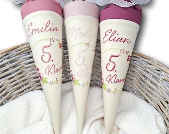 Schultüte 5. Klasse Mädchen / Schultüte zur weiterführenden Schule / Zuckertüte 5. Klasse Altrosa / Beige