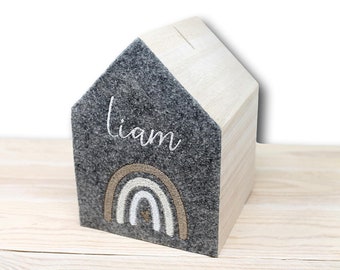 Money box house with name / money box rainbow personalized / baby gift birth / gift children's birthday