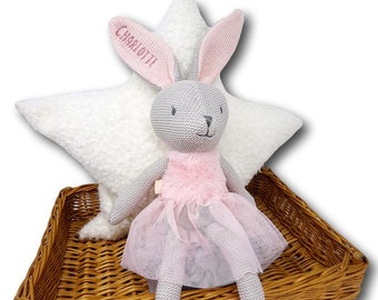 Cadeau pour la naissance d'une fille / lapin avec nom à l'oreille / cadeau pour le 1er anniversaire d'une fille / cadeau de baptême pour une fille