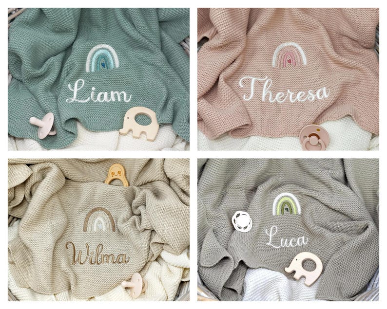 Babydecke mit Namen bestickt / Strickdecke Baby / Taufgeschenk / Babydecke personalisiert Babygeschenk Taufe / Geschenk zur Geburt Olive Grün