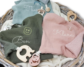 Muslin cuddle cloth with name / pacifier cloth / pacifier holder personalized / gift for birth / baby gift birth / muslin cloth