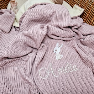 Manta de bebé de muselina / tejida con nombre bordado / manta de bebé tejida / manta de bebé personalizada con nombre / regalo de bebé / regalo de bautizo Altrosa / Hellbeige