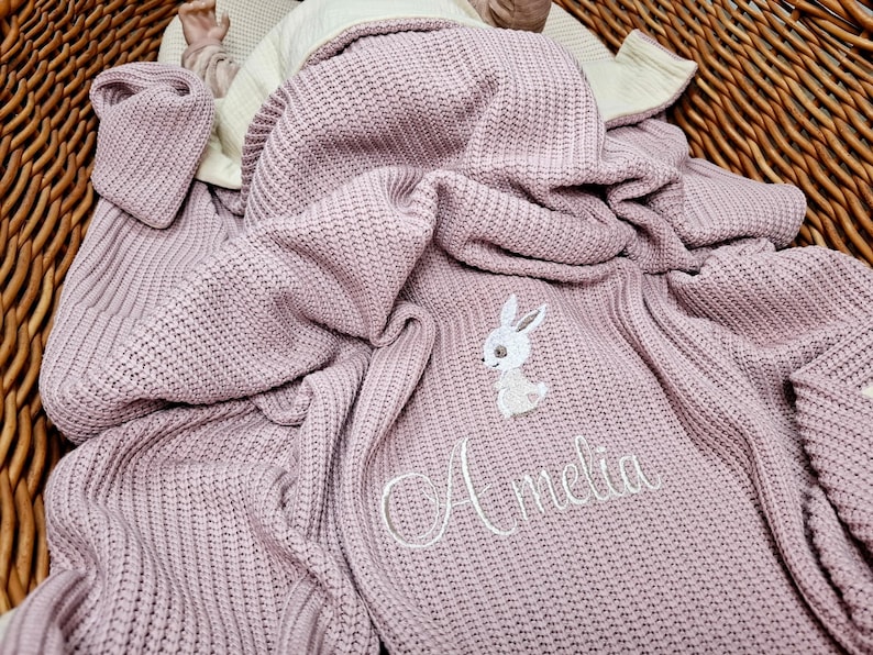 Manta de bebé de muselina / tejida con nombre bordado / manta de bebé tejida / manta de bebé personalizada con nombre / regalo de bebé / regalo de bautizo Altrosa / Hellbeige