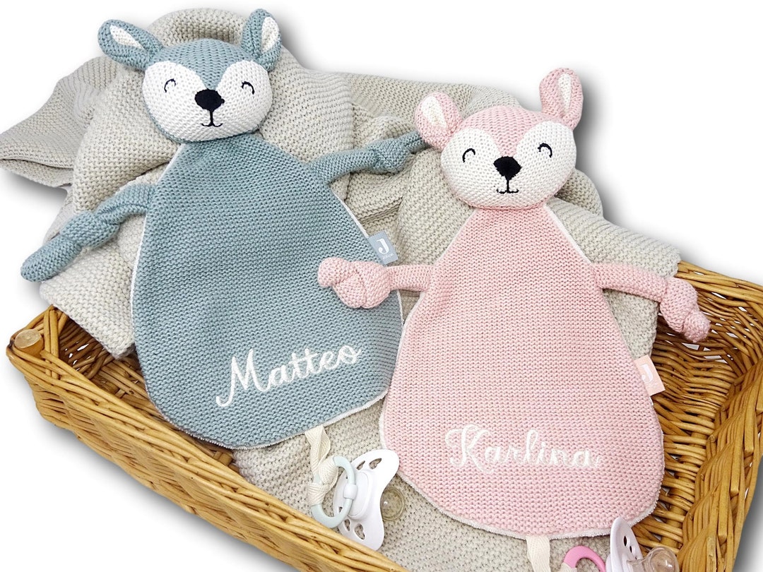 Personalisiertes Schmusetuch Mit Namen - Grauer Hase Aus 100% Baumwolle