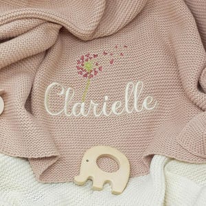 Babydecke mit Namen bestickt / Strickdecke Baby / Taufgeschenk / Babydecke personalisiert Babygeschenk Taufe / Geschenk zur Geburt Alt-Rosa