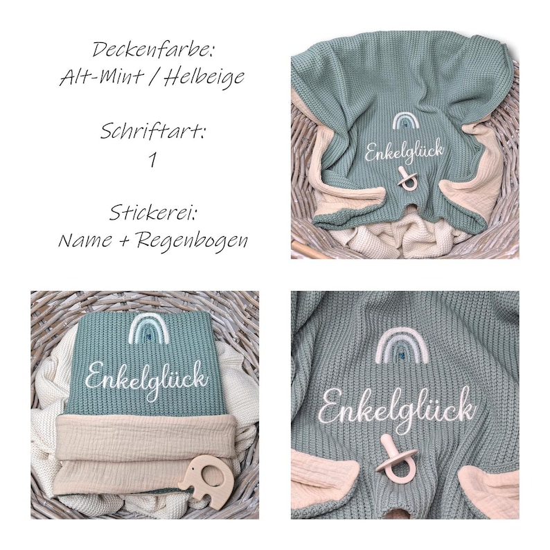 Manta de bebé de muselina / tejida con nombre bordado / manta de bebé tejida / manta de bebé personalizada con nombre / regalo de bebé / regalo de bautizo imagen 11