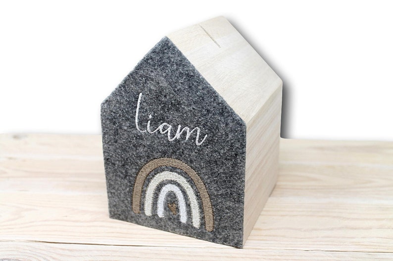 Money box house with name / money box rainbow personalized / baby gift birth / gift children's birthday image 1