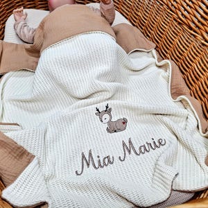 Manta de bebé de muselina / tejida con nombre bordado / manta de bebé tejida / manta de bebé personalizada con nombre / regalo de bebé / regalo de bautizo Hellbeige / Taupe