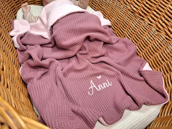 Babydecke Musselin / Strick mit Namen bestickt / Babydecke Strick / Babydecke mit Namen personalisiert / Babygeschenk / Taufgeschenk