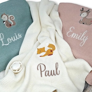 Babydecke mit Namen bestickt / Strickdecke Baby / Taufgeschenk / Babydecke personalisiert Babygeschenk Taufe / Geschenk zur Geburt Ivory