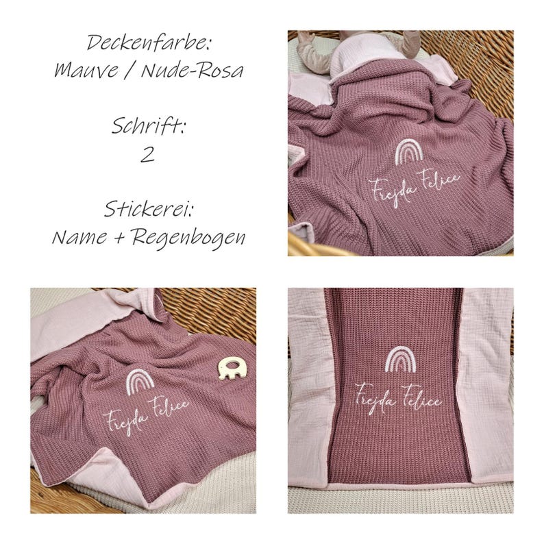 Manta de bebé de muselina / tejida con nombre bordado / manta de bebé tejida / manta de bebé personalizada con nombre / regalo de bebé / regalo de bautizo imagen 4