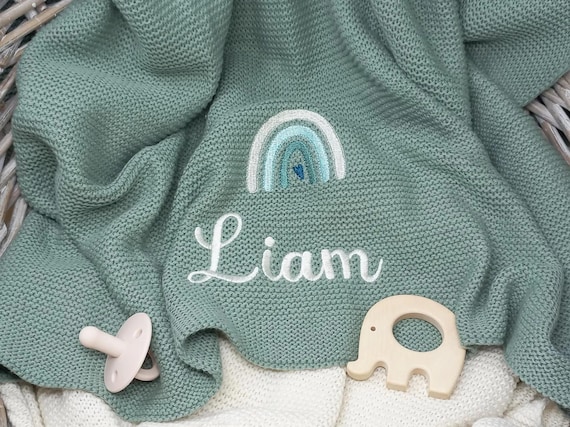 Babydecke mit Namen bestickt / Strickdecke Baby / Taufgeschenk / Babydecke personalisiert Babygeschenk Taufe / Geschenk zur Geburt