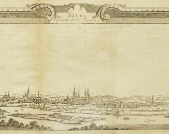Antique French Town Panorama, Tours, Touraine, France, City View