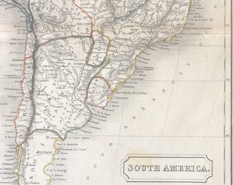 Antique South America Map: 1840 Hand-Colored Engraving