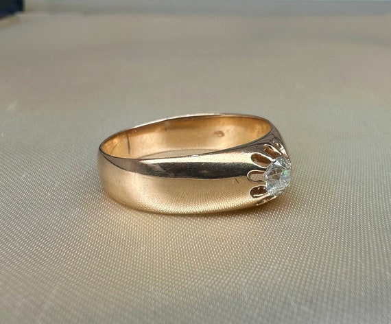 14k Gold Diamond Ring, Antique Buttercup Setting,… - image 9