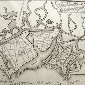 Antike Karte, Französische Befestigungen, Le Havre Fort Karte, Normandie