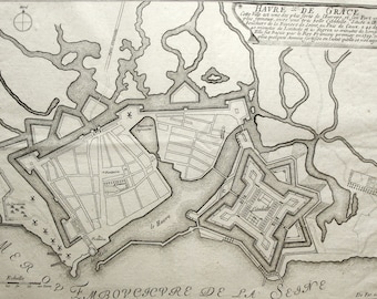 Antique Map, French Fortifications, Le Havre Fort Map, Normandy