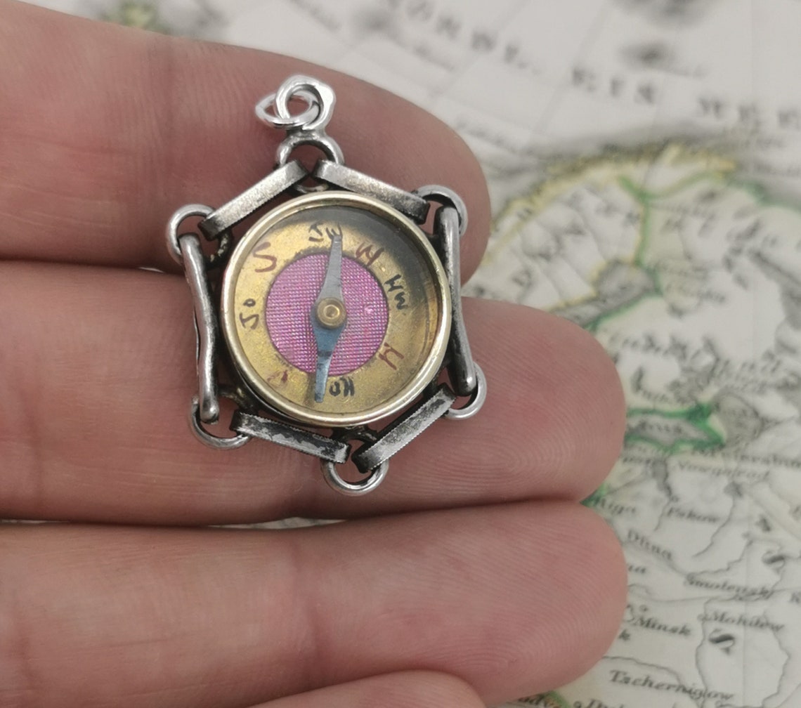 Solid Silver Compass Fob Fox Compass Charm Antique German - Etsy UK