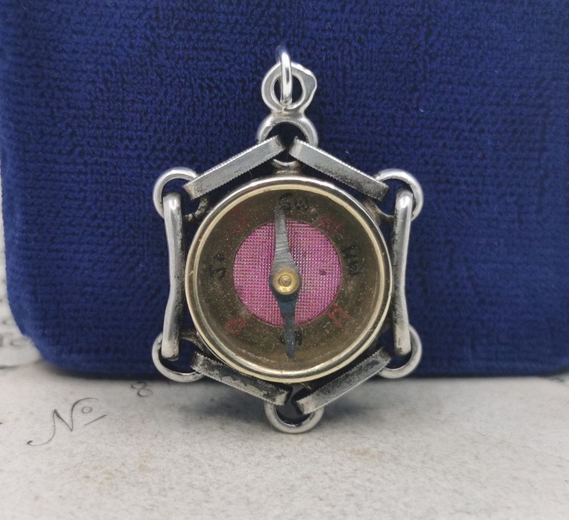 Solid Silver Compass Fob Fox Compass Charm Antique German - Etsy UK