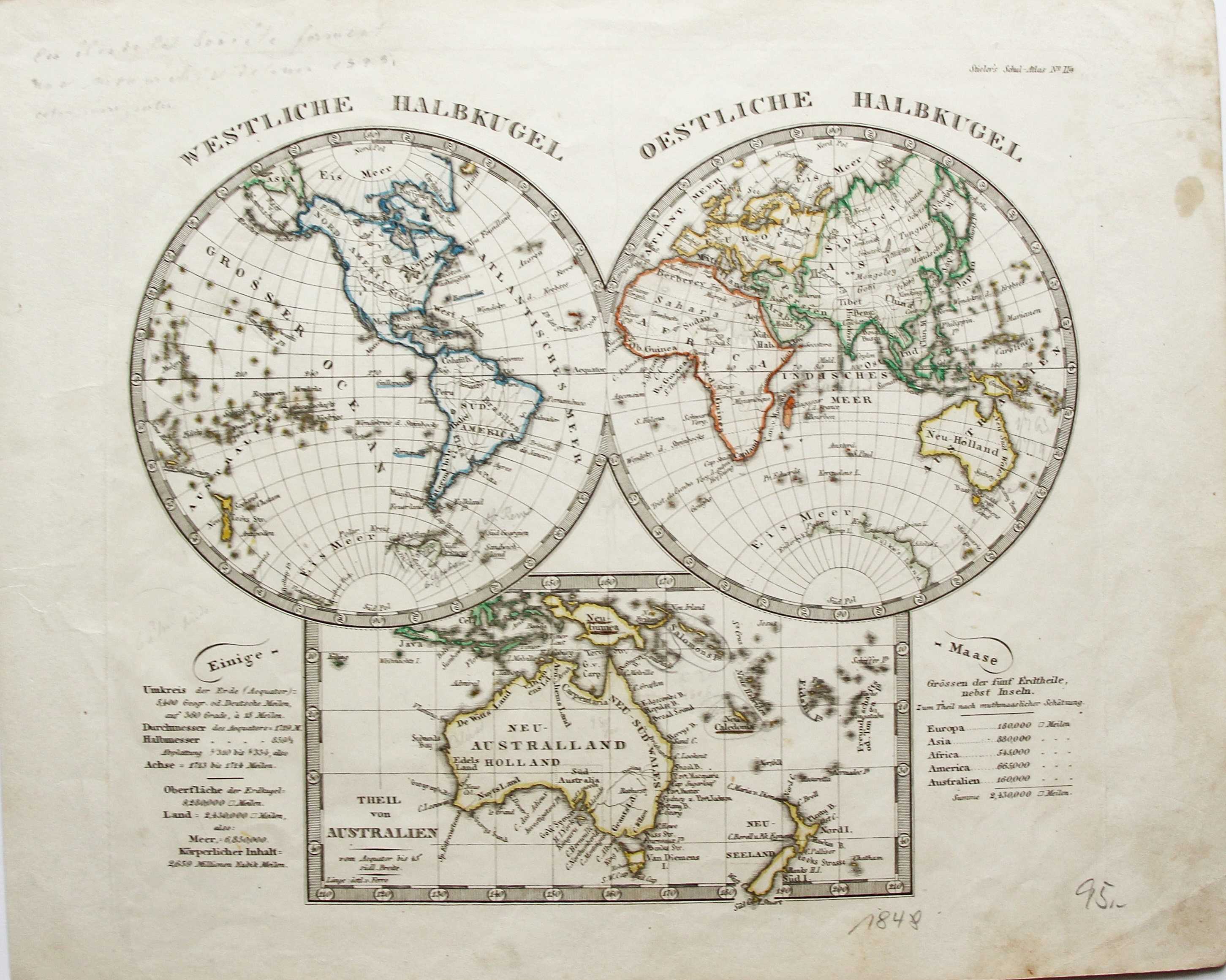 珍しい世界地図 東半球と西半球とオーストラリア 1848 - Etsy 日本