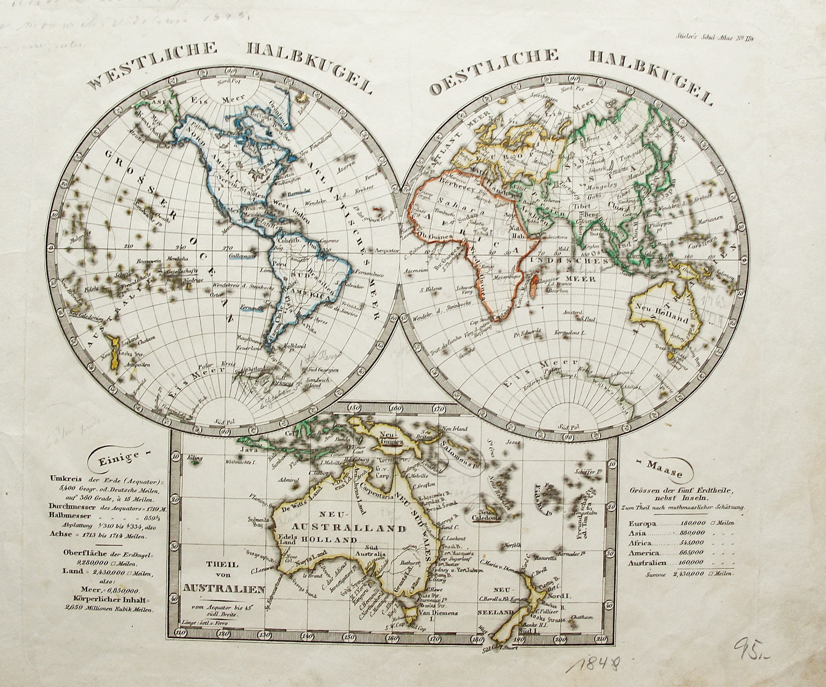 珍しい世界地図 東半球と西半球とオーストラリア 1848 - Etsy 日本