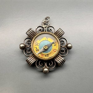 Antique Compass Charm, German Silver Pendant