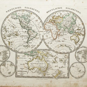 珍しい世界地図 東半球と西半球とオーストラリア 1848