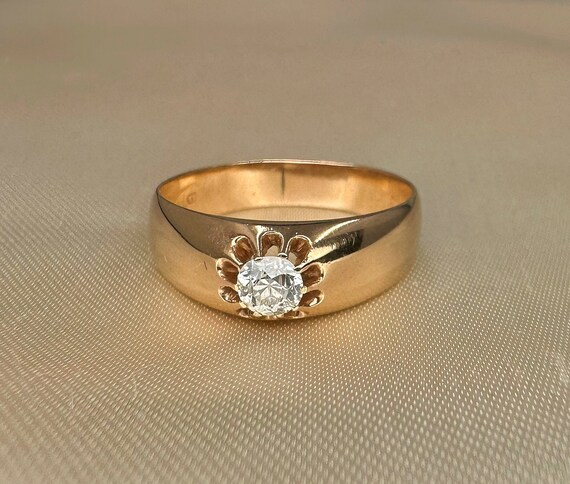 14k Gold Diamond Ring, Antique Buttercup Setting,… - image 2