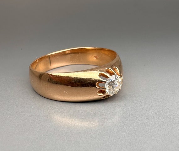 14k Gold Diamond Ring, Antique Buttercup Setting,… - image 1
