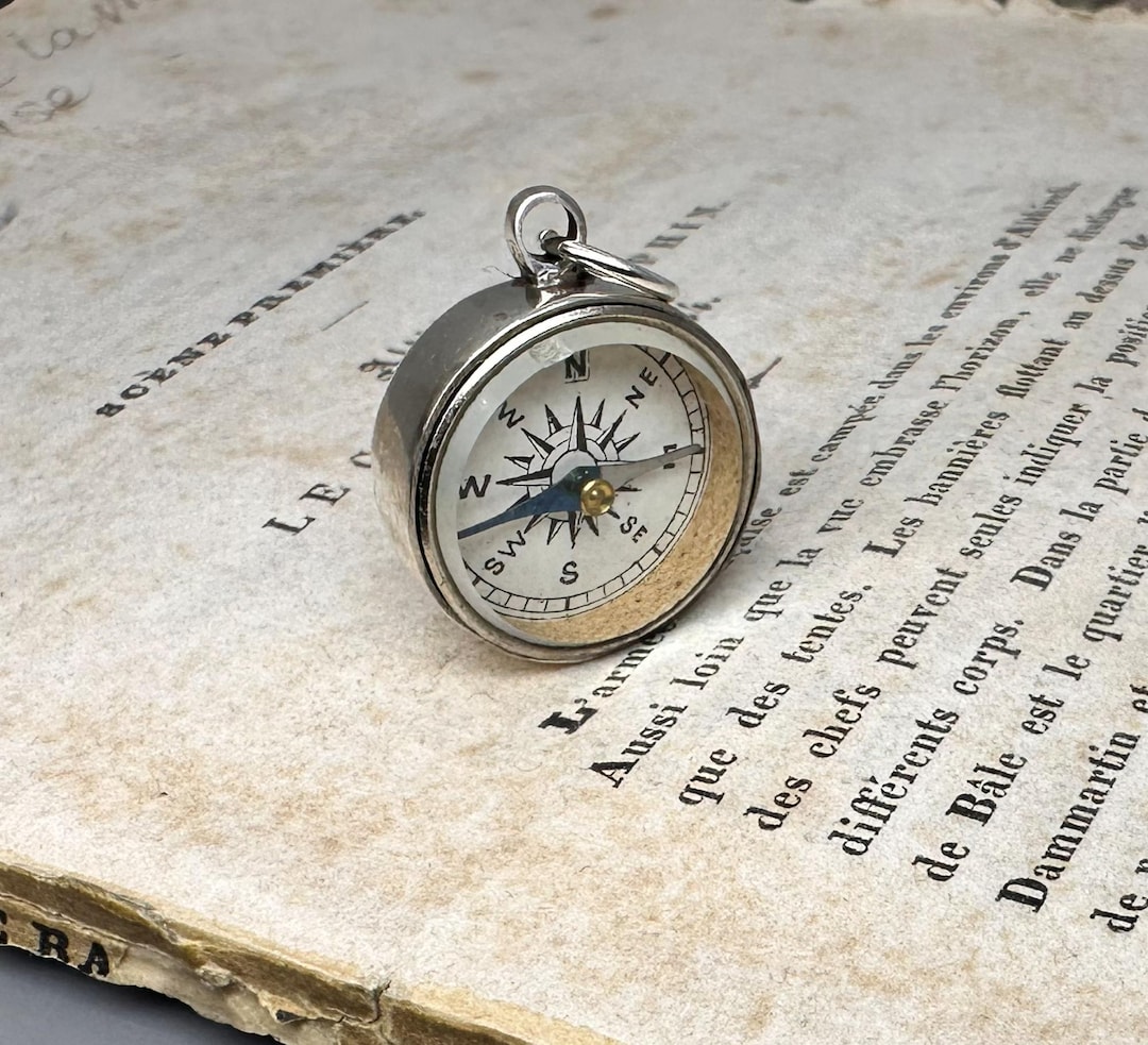 Compass Orb Antique Silver Compass Pendant, Half Orb Sphere Fob, English Cardinals ...