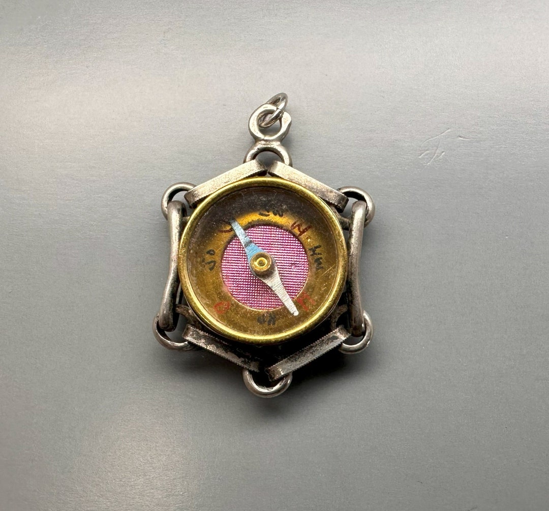 Solid Silver Compass Fob, Fox Compass Charm, Antique German Pendant ...