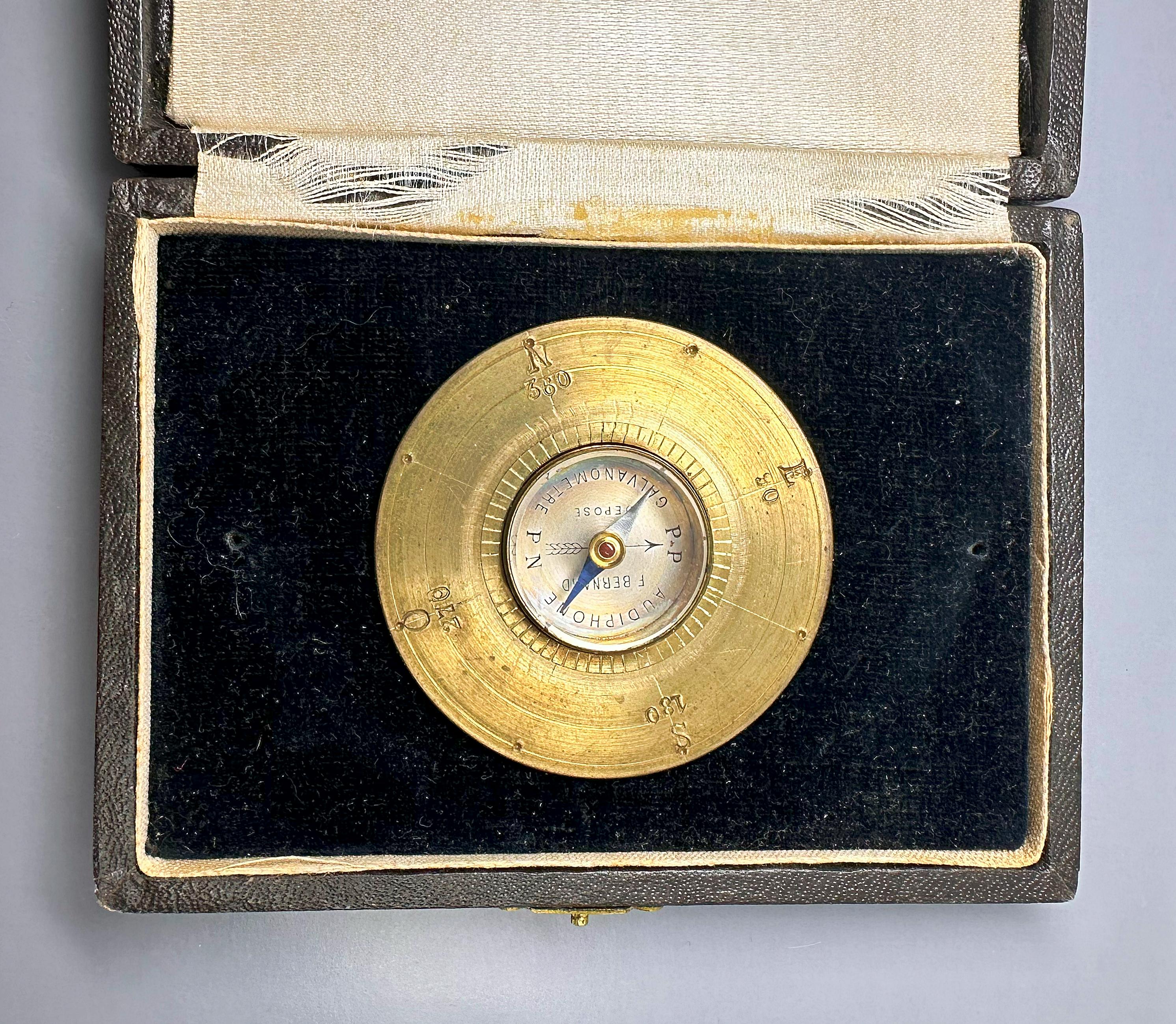 Antique Cased Compass, Galvanometer for Audiphone Invisible by Bernard ...
