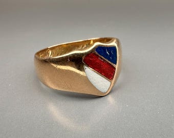 Antique German 14K Gold Enamel Signet Ring - Student Brotherhood Jewelry, US Size 7.5