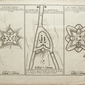 Carte antique, Fortifications françaises, Fort Louis, Fort Dela Kenoque, Fort François