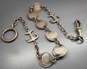 Antique French Pocket Watch Chain, Anchor Bracelet
