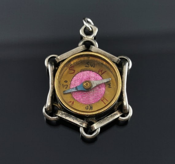 Solid Silver Compass Fob Fox Compass Charm Antique German - Etsy UK