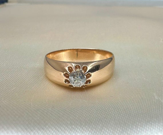 14k Gold Diamond Ring, Antique Buttercup Setting,… - image 6