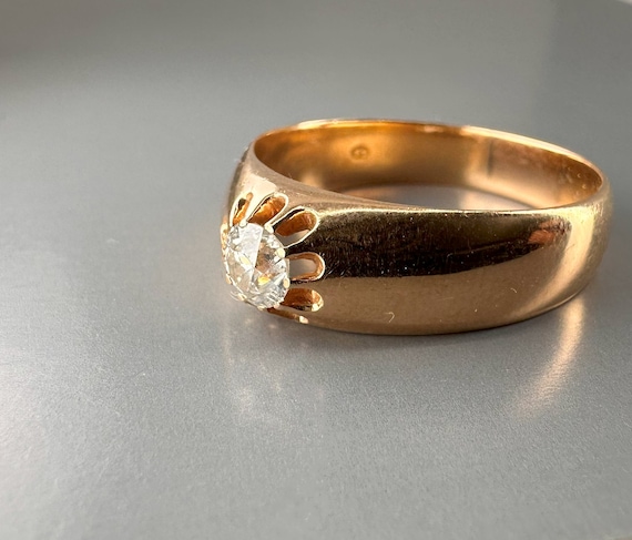 14k Gold Diamond Ring, Antique Buttercup Setting,… - image 3