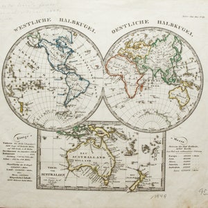 珍しい世界地図 東半球と西半球とオーストラリア 1848