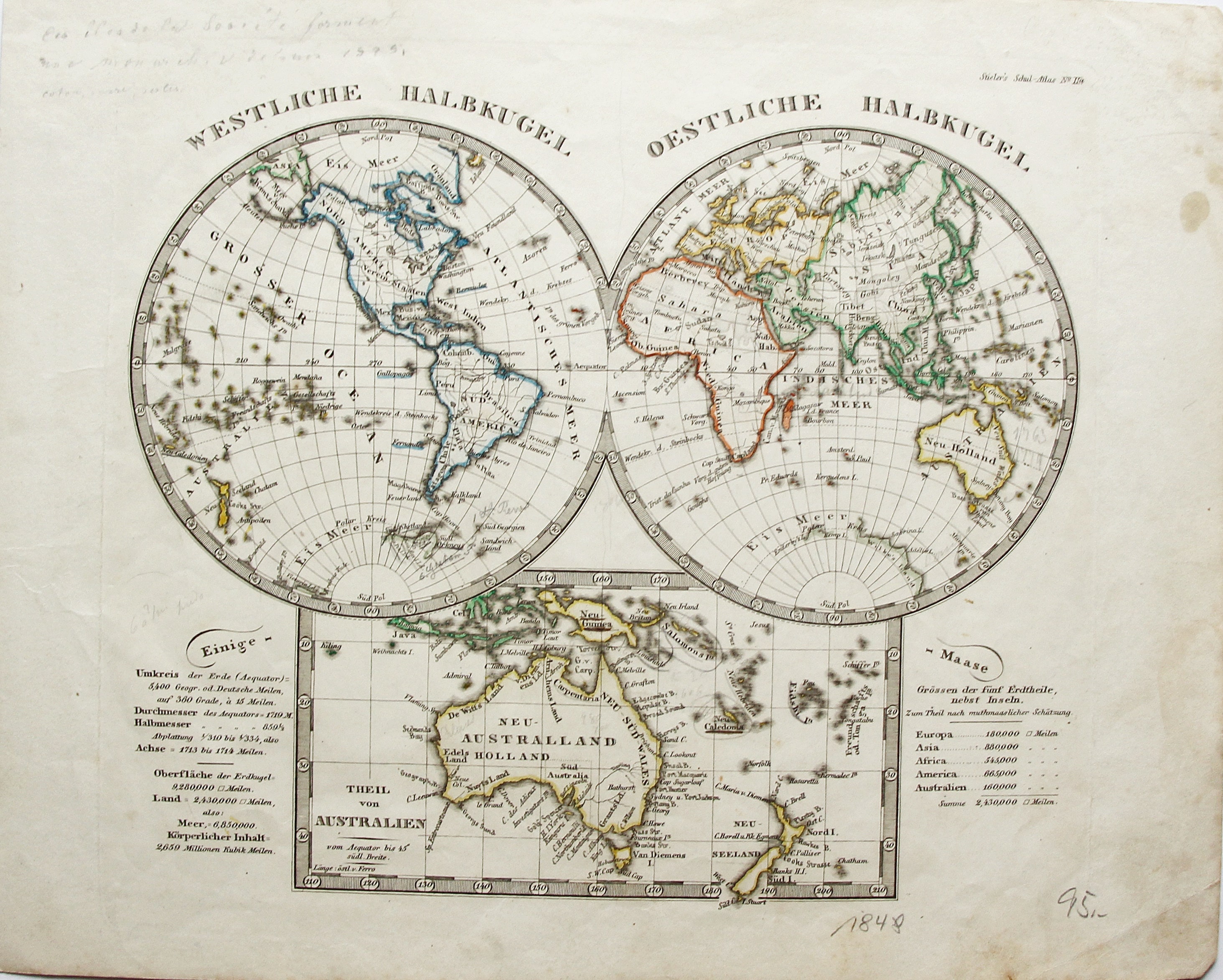 珍しい世界地図 東半球と西半球とオーストラリア 1848 - Etsy 日本