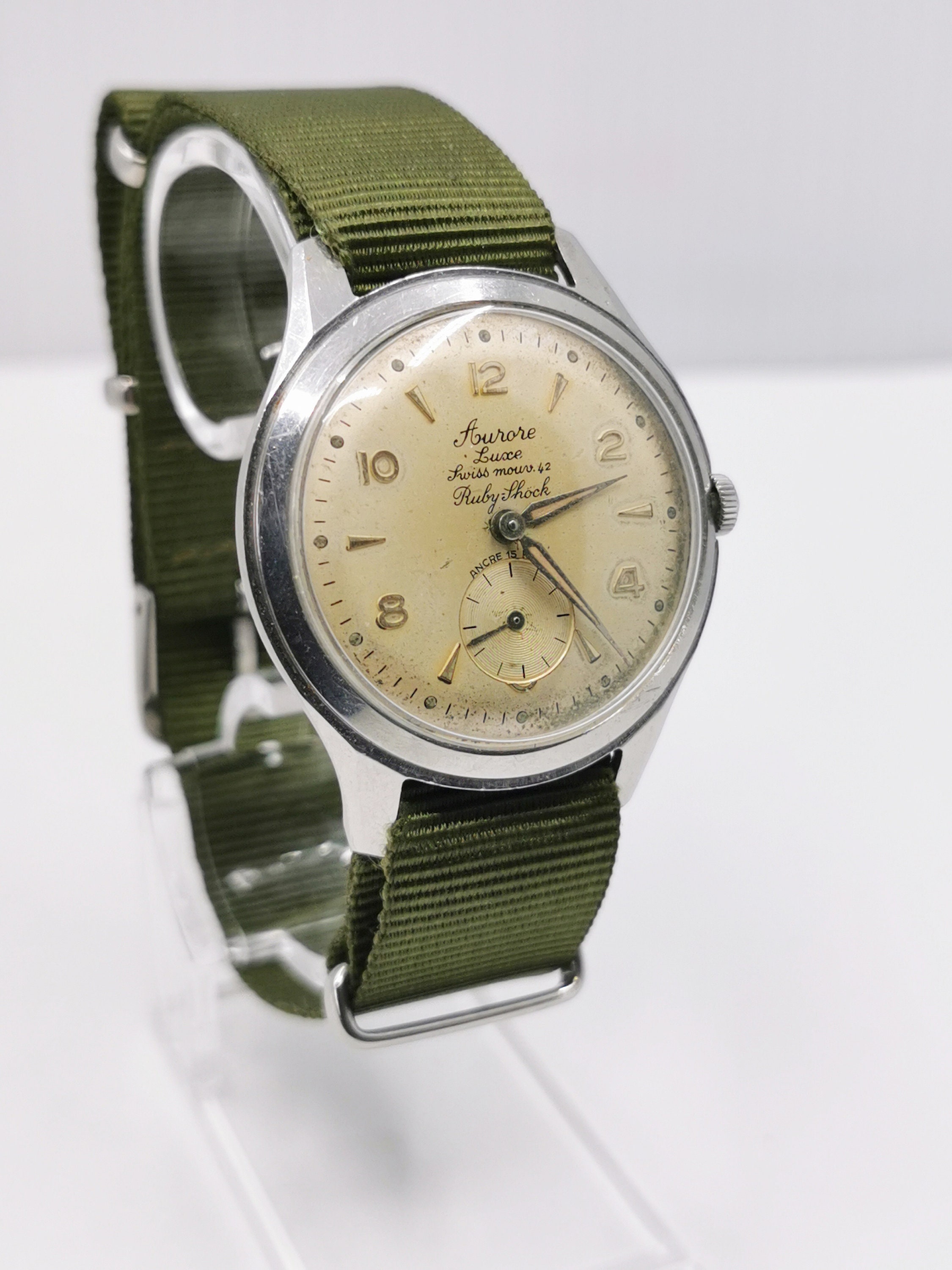 Super Rare Swiss AURORE Luxe Military Style Watch Etsy