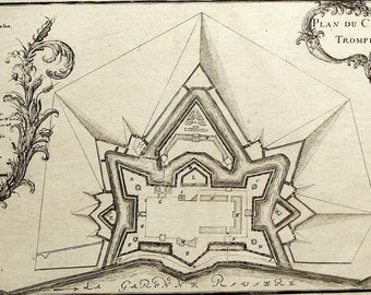 Antique Map, French Fortifications, Château Trompette