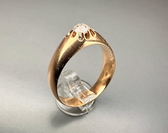 Antique 14k Gold Diamond Ring, Art Nouveau Men's Ring, US Size 10 3/4