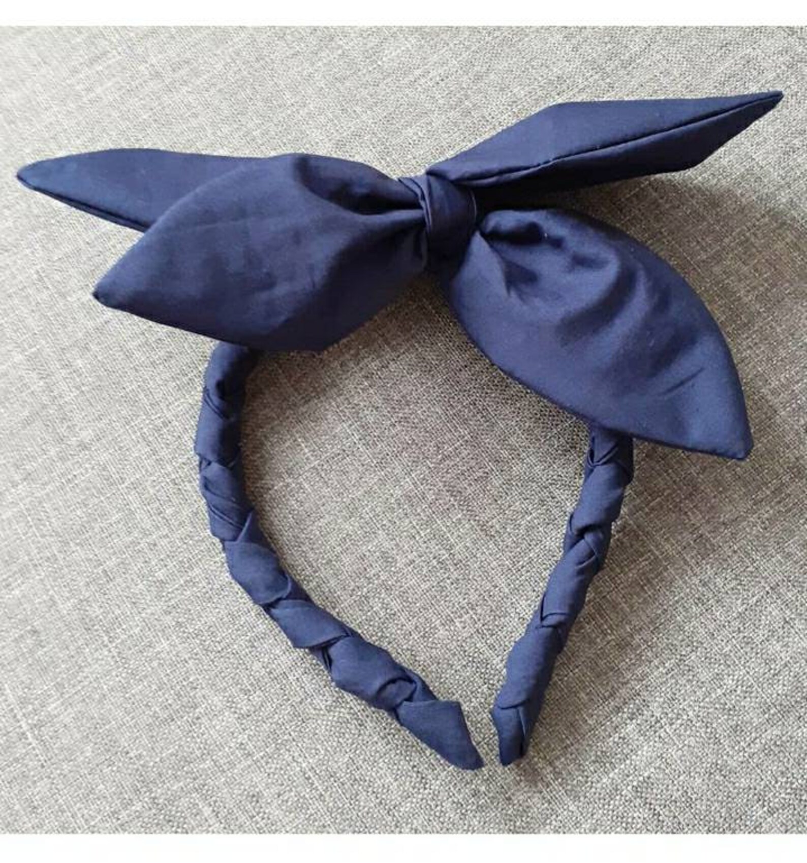 Navy blue coloured bow headband. Double knotted bow retro Etsy